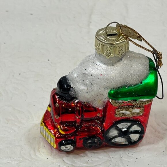VTG Train Hand Blown Glass Glitter Christmas Tree Ornament 2.25"x3" - Picture 2 of 8